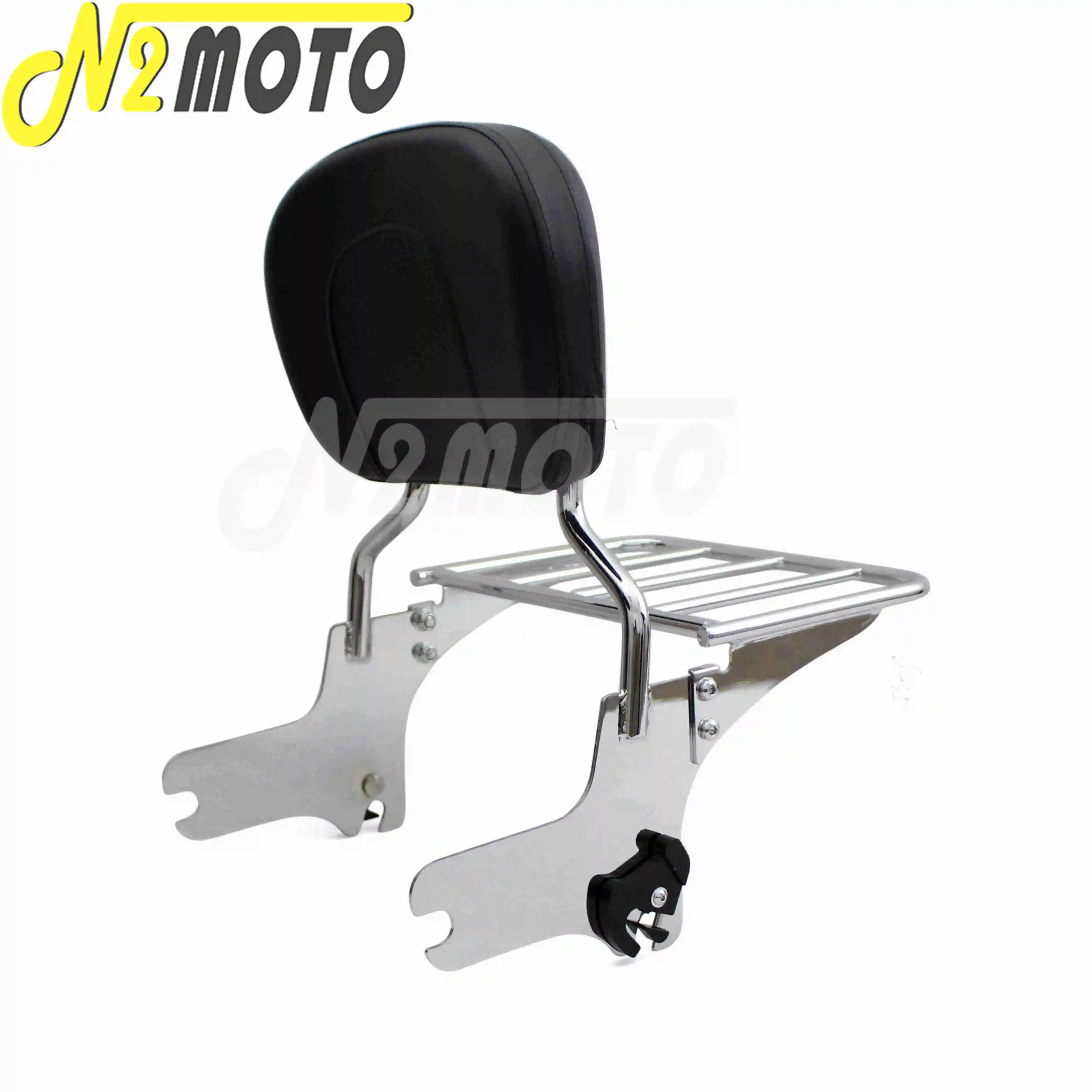 Motorcycle Black and Chrome Sissy Bar Luggage Rack Detachable Rear Passenger Backrest Pad for Harley Road King FLHX FLTR 97-08