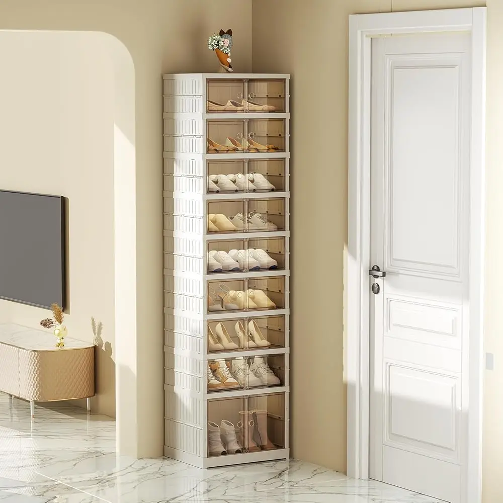 

Shoe Ra Organizer For Closet Entryway 9 Tiers-18 Pairs Foldable Sneaker Storage Shoe, Collapsible Shoe Cabinet With Doors,