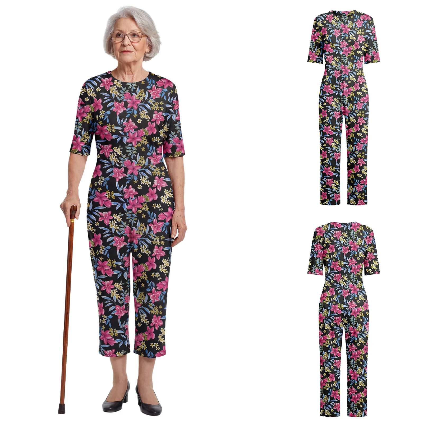 Women Elderly Alzheimer Special Needs Adaptive Clothing Dementia Patient Anti-strip Back Zipper Rompers Nursing Care Jumpsuit