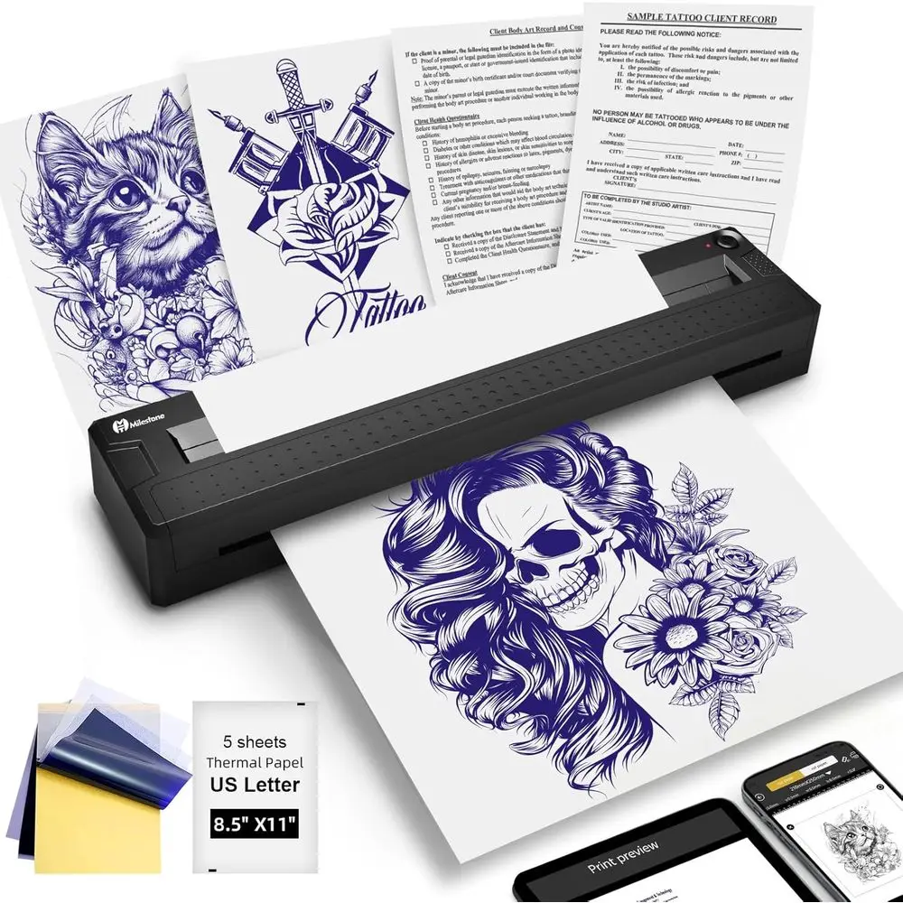 

Wireless Thermal Tattoo Stencil and Document Printer, Portable 2-in-1 Pro for iOS/Android/PC