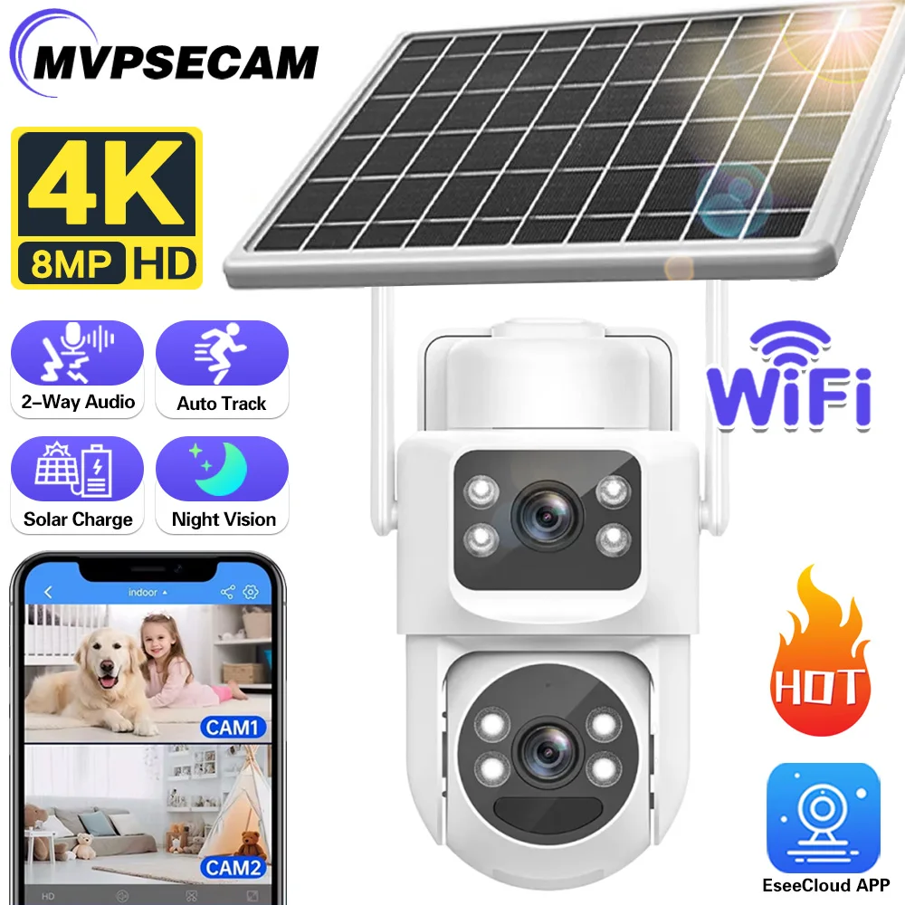 

8MP 4K Dual Lens Outdoor WiFi Built-in Battery-Powered IP66 Waterproof Camera PIR Human Detection With Solar Panel Charging PTZ