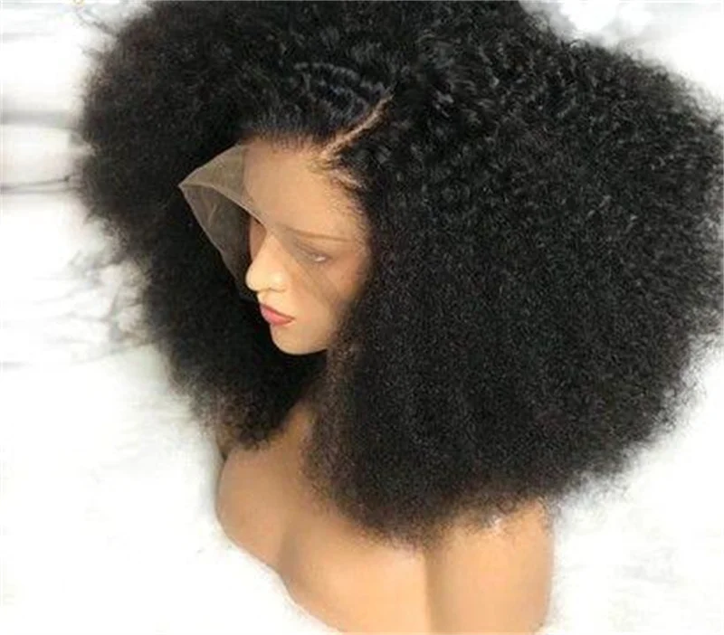 Peruca encaracolada perverso e longo para mulheres, preto natural, Deep Lace Front, cabelo do bebê, pré-arrancado, sem cola, diariamente, 26 Polegada, 180 Densidade