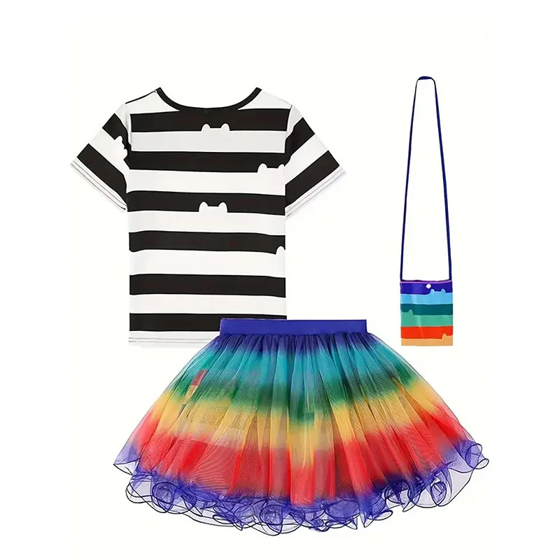 فتاة زي الهالوين 	 غابي الكرتون القط تي شيرت مطبوع + تنورة + حقيبة + رباط شعر مجموعات دمية كرنفال حفلة تأثيري زي تنكري لفتاة