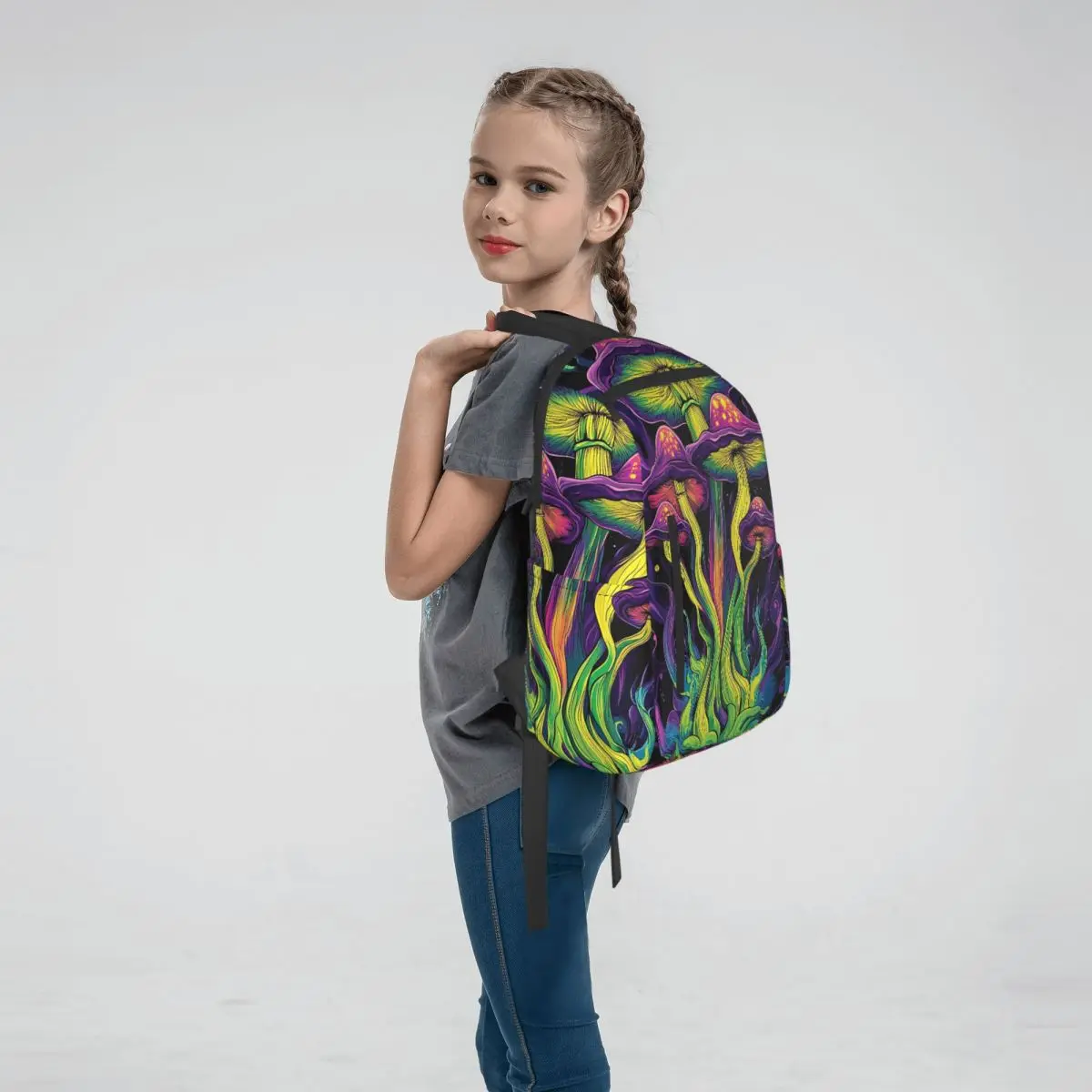 Neon Glowing Magic Mushrooms Backpack Daypack Children BookBag School Bag Shoulder Bags for Men Women
