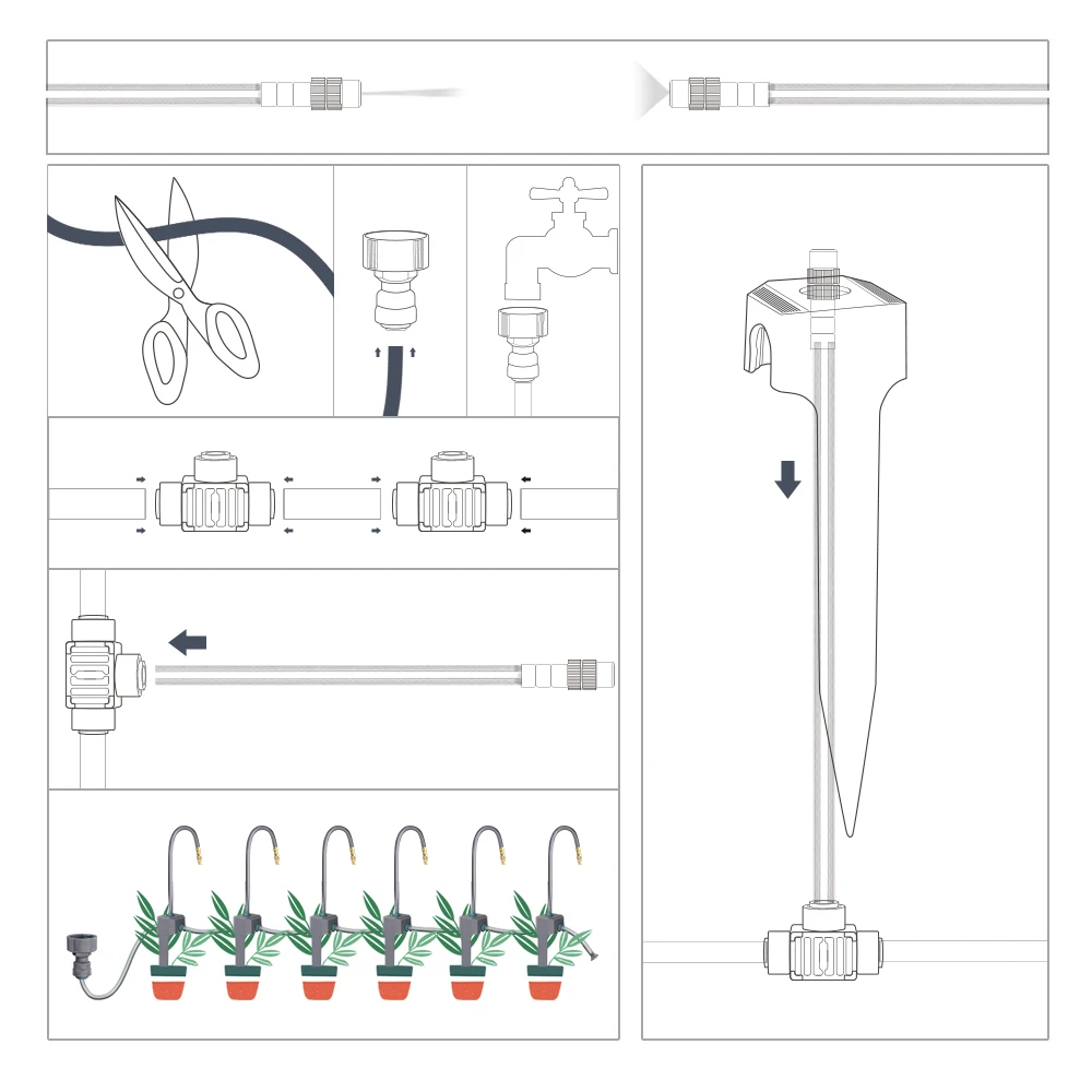 Premium 60W Self-Suction Pump with 20cm Flexible Brass Nozzle Automatic Misting System - Quick Connect Spray for Garden