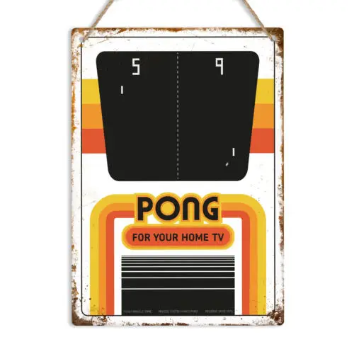 PONG Arcade Metal Sign Retro Gaming Art Vintage Video Game Tin Plaque Gamer Gift