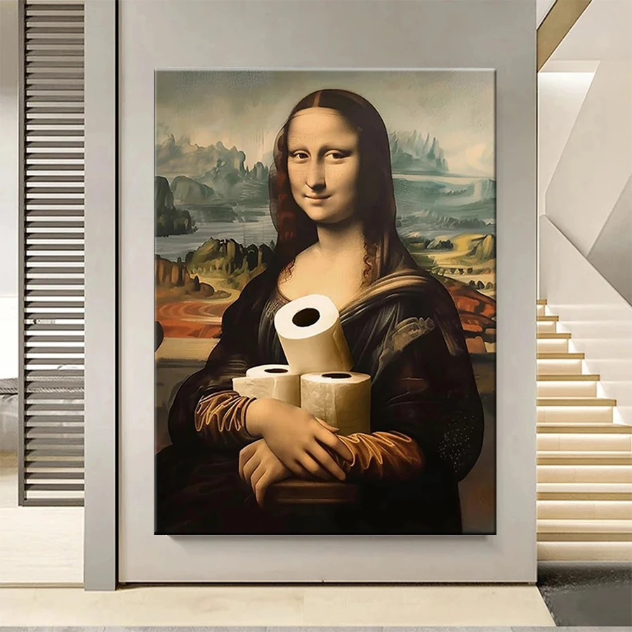Full Diamond Painting Funny Bathroom Art Toilet Humor Mona Lisa Portrait Mosaic Needlework Picture Diamond Embroidery Home Decor