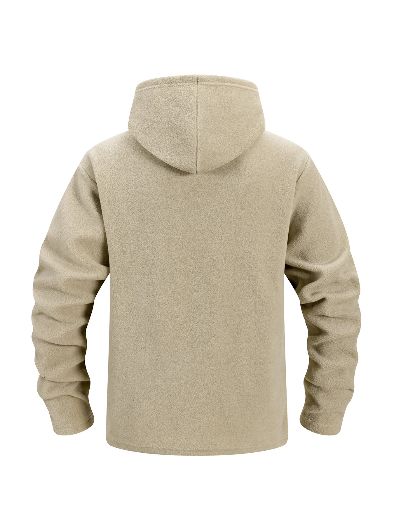Men Hooded Polar Fleece Jacket Full Zip Outdoor Windproof Coat Multi Zipper Pockets Tactical Patch Detail Lightweight Breathable
