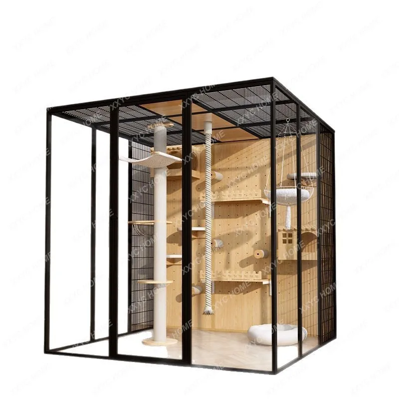 

M Aluminum alloy cat villa solid wood cat cage large space