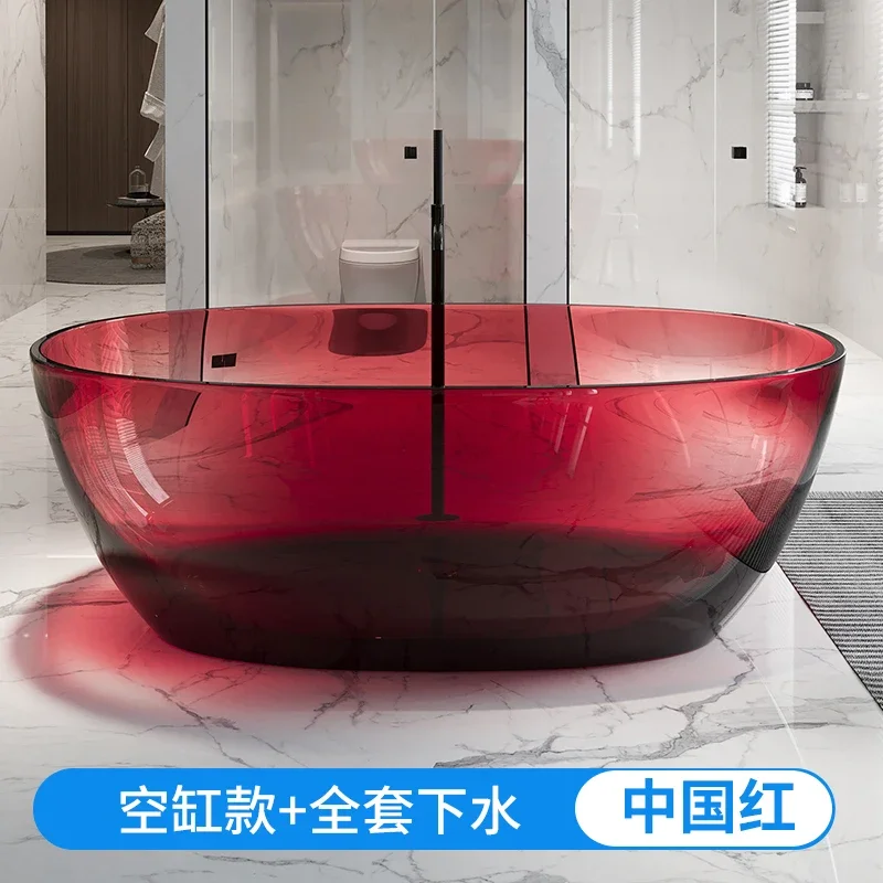 Transparant badje Afneembare kunststeen van kristalhars in kleur Onafhankelijke badkuip met dunne rand