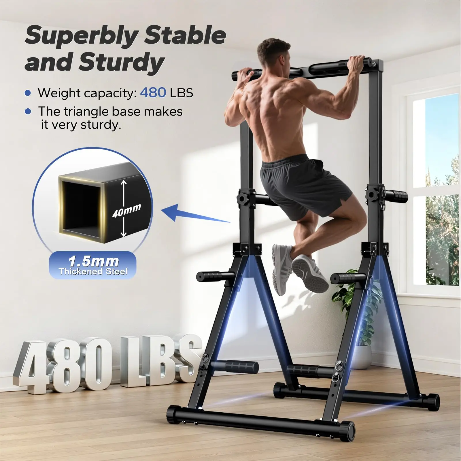Foldable Pull Up Bar Free Standing, Strength Training Pull-up Bars Adjustable Pull Up Station, Power Tower Pull Up Bar