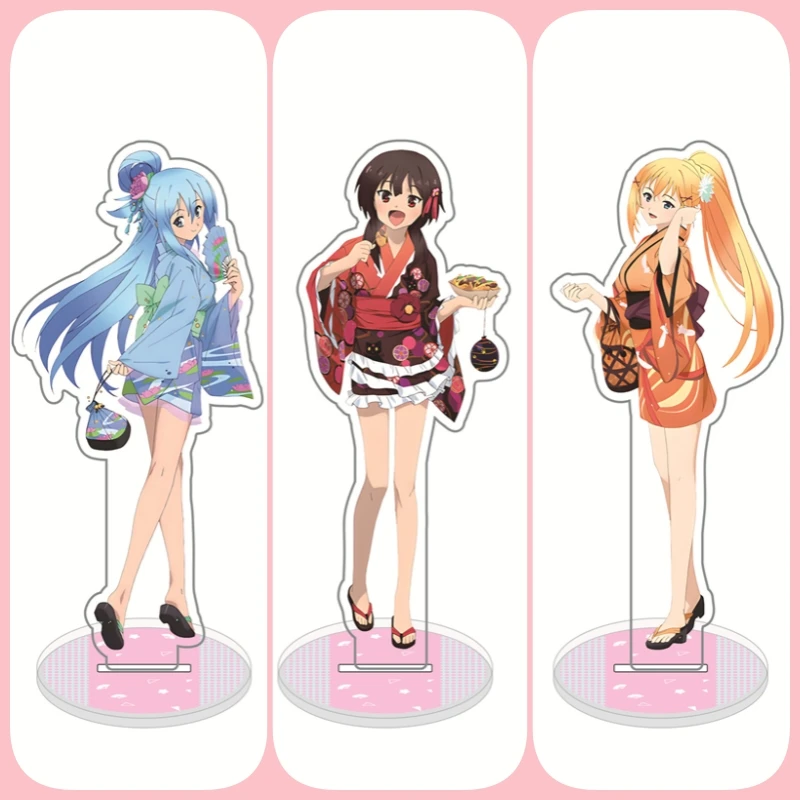 

Anime KonoSuba: God's Blessing on This Wonderful World! Aqua Megumin Kazuma Satou Figure Acrylic Stand Pink Base Fans Gifts