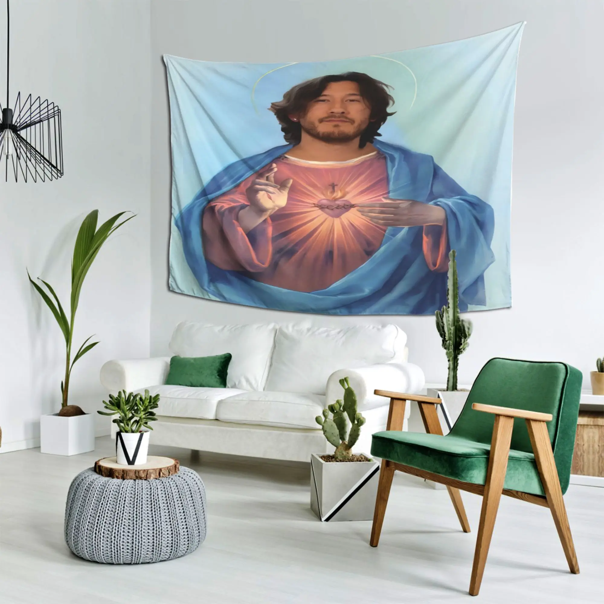 1pc Markiplier Jesus Meme Tapestry Wall Hanging for Bedroom Cool Room Stuff, Living Room, Funny Room Decor & Gamer Fan Gift
