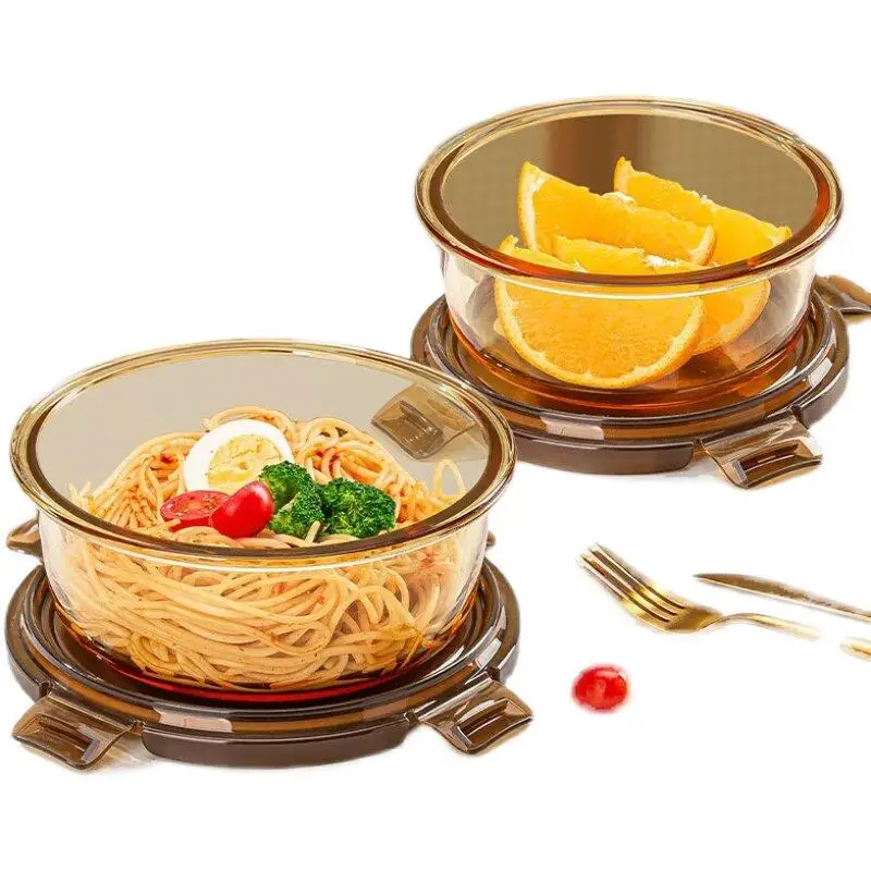 round Glass Microwave Safe Lunch Box Food Grade Preservation Box for Office Workers Bento Box Soup Bowl Fruit Preservation Co... view 5