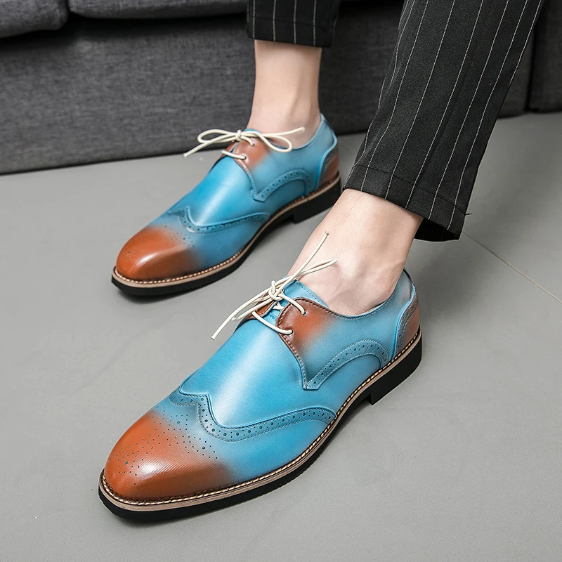 

Men's Stylish Pointed-toe Color-matched Soft-soled Low-top Slip-on Casual Lace-up Extra-large High-quality Formal Shoes