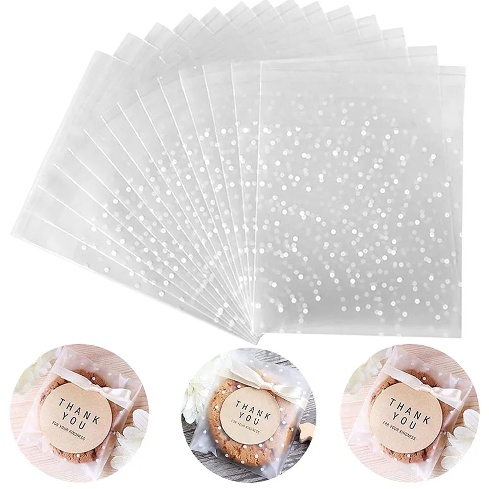 100pcs Dot Plastic Transparent Self Sealing Cellophane Bags Pouch For Jewelry Cookies Candy Packaging Supplies Small Businesses