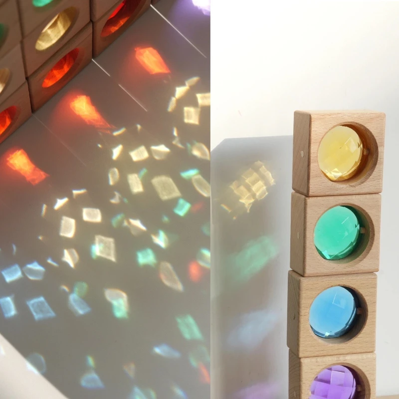 High-transparency Acrylic Crystal Colorful Wooden Building Blocks,Stacking Building Block,Montessori Education Toys,For Gifts