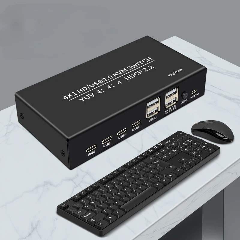 4K 60Hz KVM  4 in 1 out  Switch HD-compatible Switcher USB HDCP2.2 Selector 4X1 for 4 PC Share Monitor Mouse Keyboard 4-Port