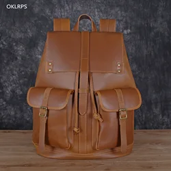 Leather Men's Backpack First Layer Cowhide Backpack Crazy Horse Leather Retro Schoolbag Large Capacity Travel Bag Computer Bag
