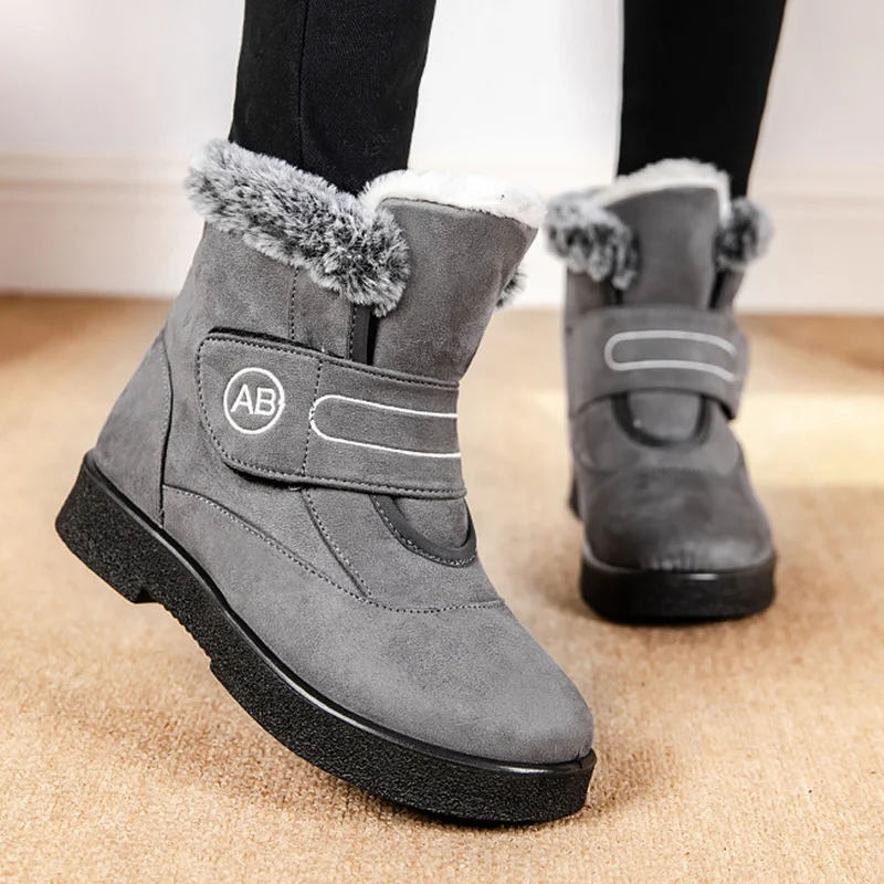 Plus Size 44 Flat Heels Platform Snow Boots Women 2024 Winter Thick Plush Ankle Boots for Woman Hook Loop Anti Slip Cotton Shoes