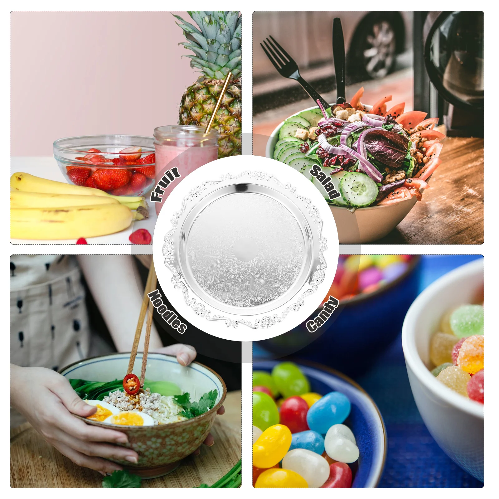 

Fruit Cake Plate Premium Stainless Steel Snack Serving Tray Dessert Salad Container Household Party Tableware Gift