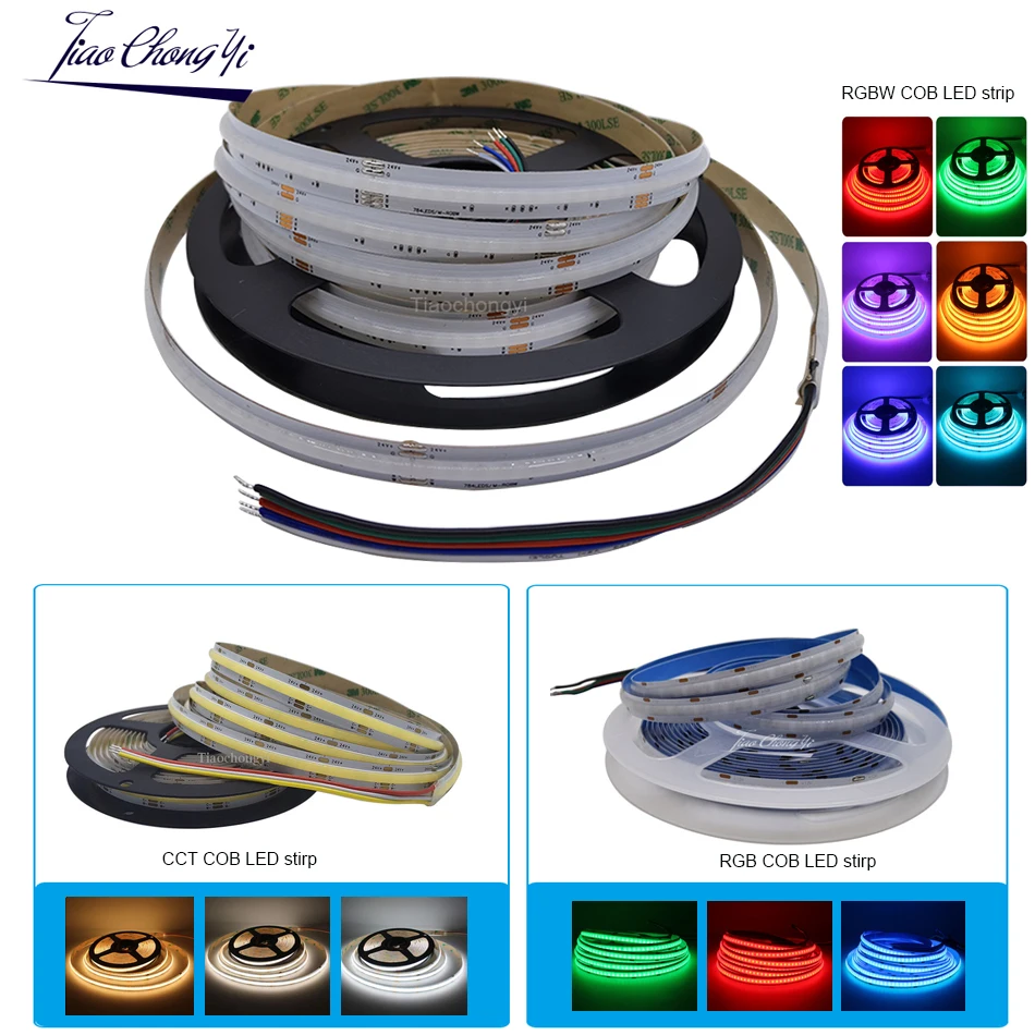 

CCT RGB RGBW COB LED Strip Light High Density Flex LED Tape Light Dimmable FOB Linear Ribbon DC24V