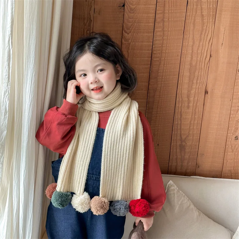 Christmas Scarf Children's Scarf Autumn/winter Korean Version Neck Cover Baby Knitted Wool Ball Warm Windproof Versatile Scarfs