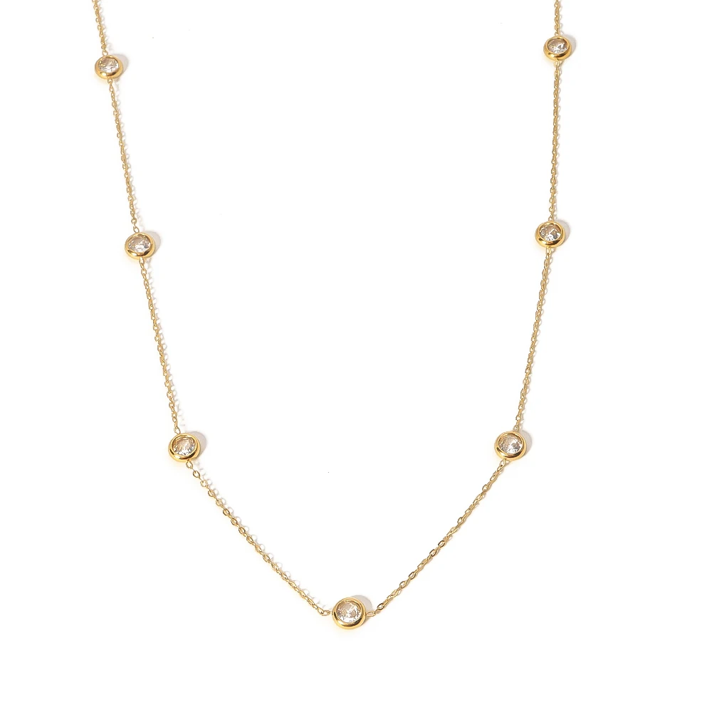 

WILD & FREE Stainless Steel Simple Zircon Charm Necklace for Women 18K Gold Plated Trend Luxury Wedding Jewelry Gifts