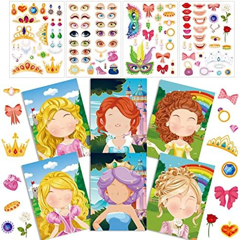 จิ๊กซอว์แบบต่อประกอบแสนสนุกสำหรับเด็กเจ้าหญิง10แผ่นสติกเกอร์จิ๊กซอว์การ์ตูน DIY ของเล่นฝึกการรู้จำเด็ก