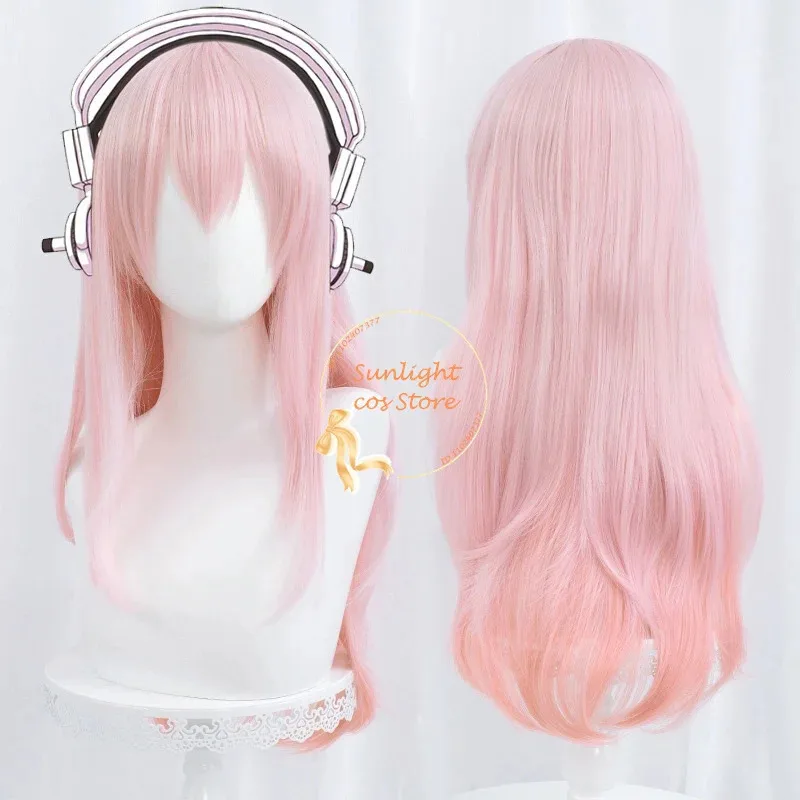 Super Sonico SuperSonico 60cm 롱 핑크 할로윈 코스프레 애니메이션 내열성 합성 머리 + 가발 모자