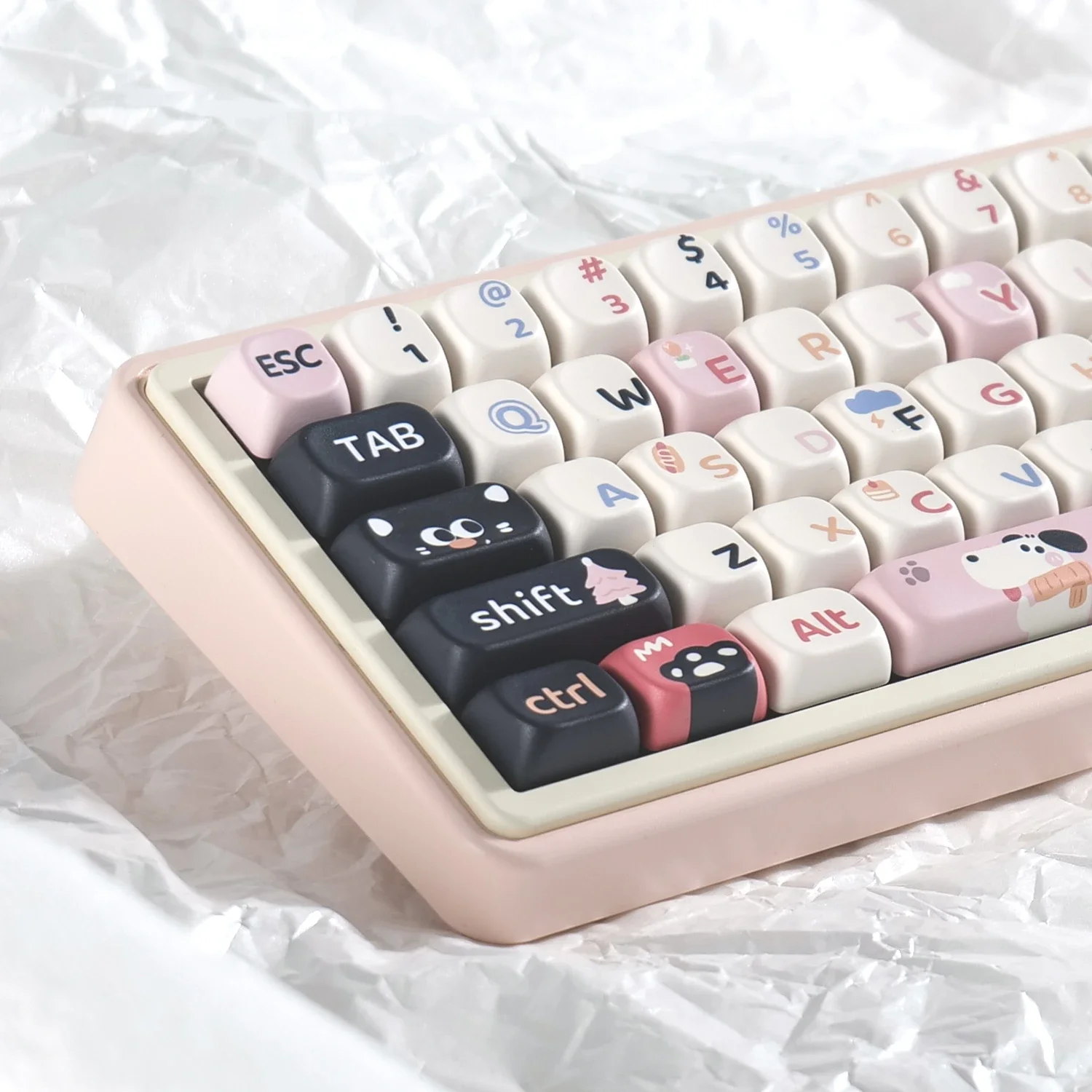 Imagem -03 - Cat And Dog Pbt Keycaps Cinco Lados Sublimação Teclado Mecânico Faça Você Mesmo Bonito 141 Teclas F75 F87 F99 Vgn Xoa Vista