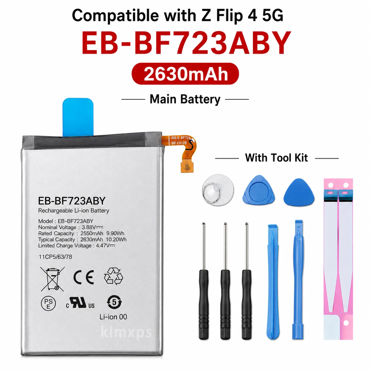 EB-BF723ABY EB-BF724ABY Replacement Battery for Samsung Galaxy Z Flip 4 5G F723 F724 SM-F7210 with Repair Tools for Phone Repair