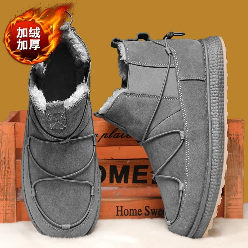 New Winter Snow Boots Men Casual Slip on Ankle Boots Thickened  Non-slip Comfortable Wear-resistant Men\'s Shoes Size 44