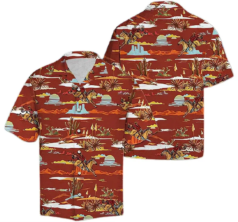 Camisas masculinas estampadas em 3D, engraçado caveira oeste Cowboy, roupas tropicais de verão, roupas de verão, blusa vintage