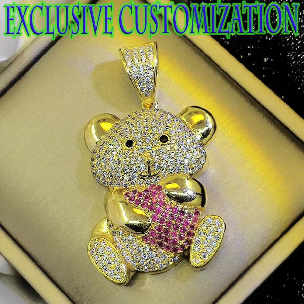 Fashion Design New Hip Hop Decorative Necklace, Ruby Inlaid Bear Pendant, High end 18K Gold Plated Popular Craft, Exquisite Gift