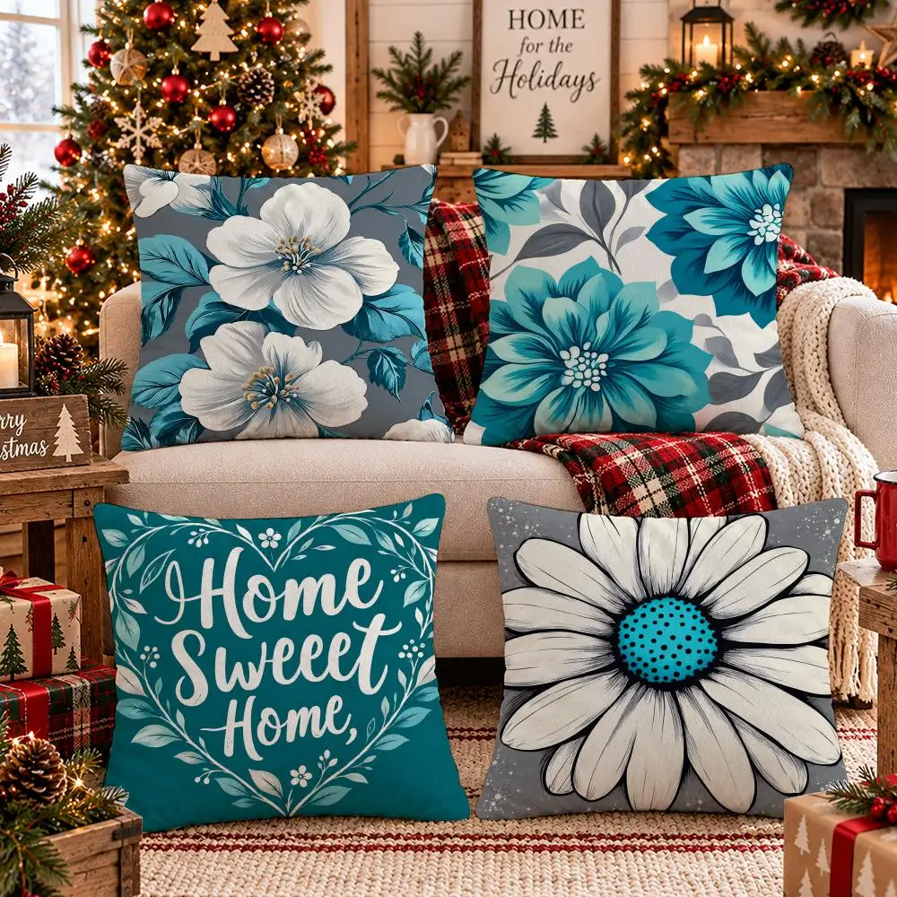 Teal Garden Retreat Cushion Cover 1/4PCS Short Plush Pillow Cover Set Soft Decorative Cushion Case for Sofa Bed Home Decor