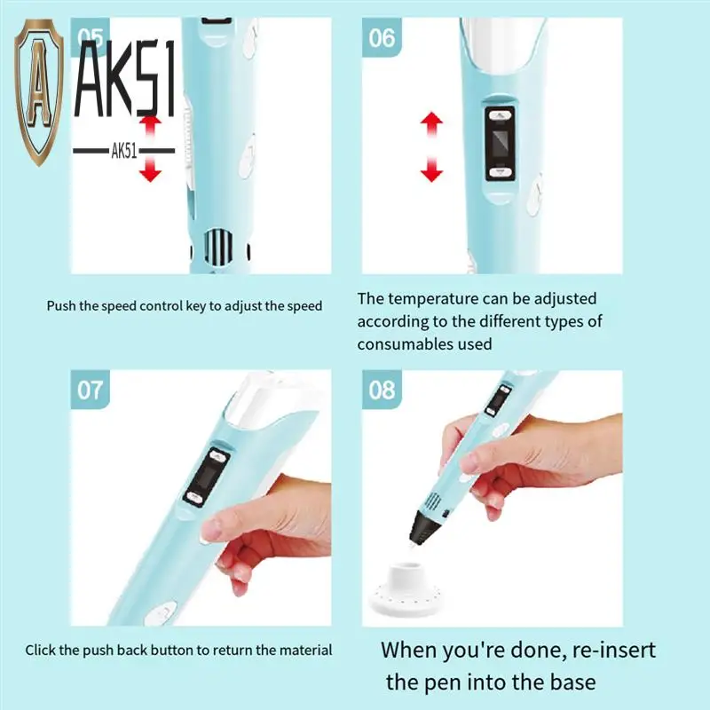 

AK51-3D Printing Pen DIY Painting Children Fun Camouflage With LCD Screen Compatible PLA Filament 3D Printing Pen