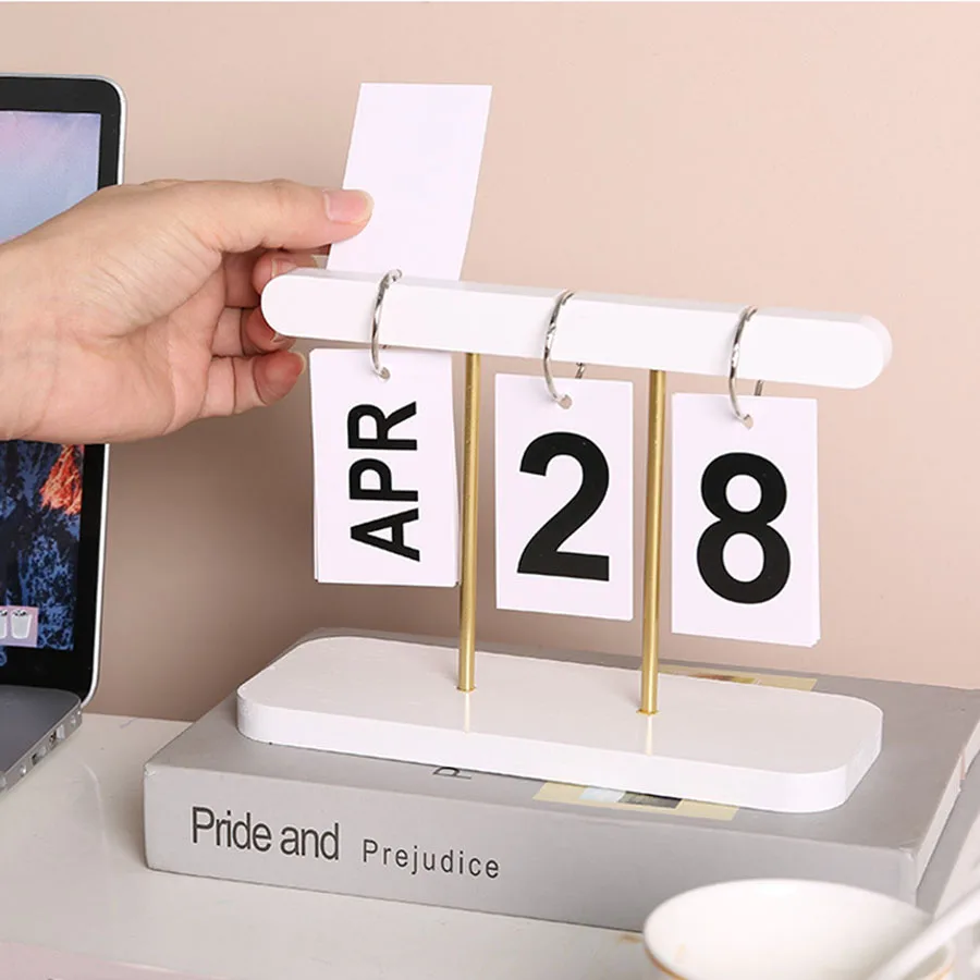 Modern Simple Wooden Calendar Flip Page Listing Perpetual Calendar Bedroom Desk Decorated With Holiday Gifts Desk Calendar