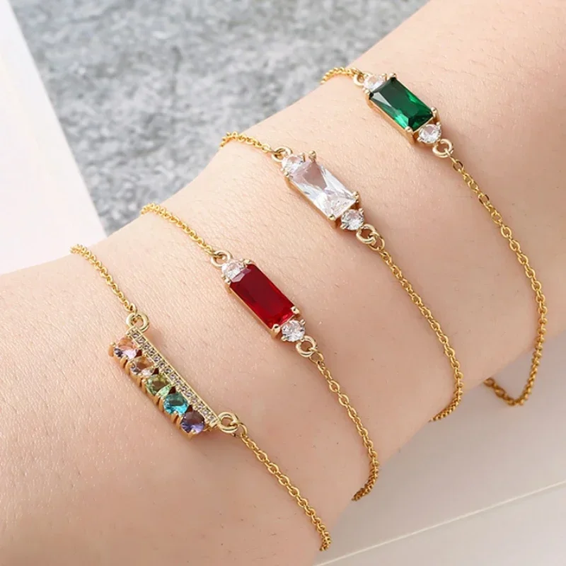 Vintage quadratische Smaragd Farbe Zirkon Armband Luxus bunte Zirkon Kristall Charm verstellbares Armband für Frauen Modeschmuck