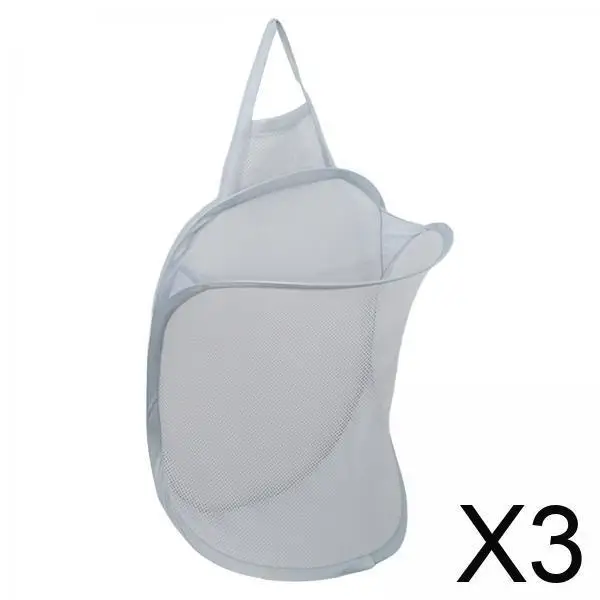 

3x Mesh Collapsible Wall Laundry Baskets, Hanging Laundry Hamper, for Hotel, University Dormitory