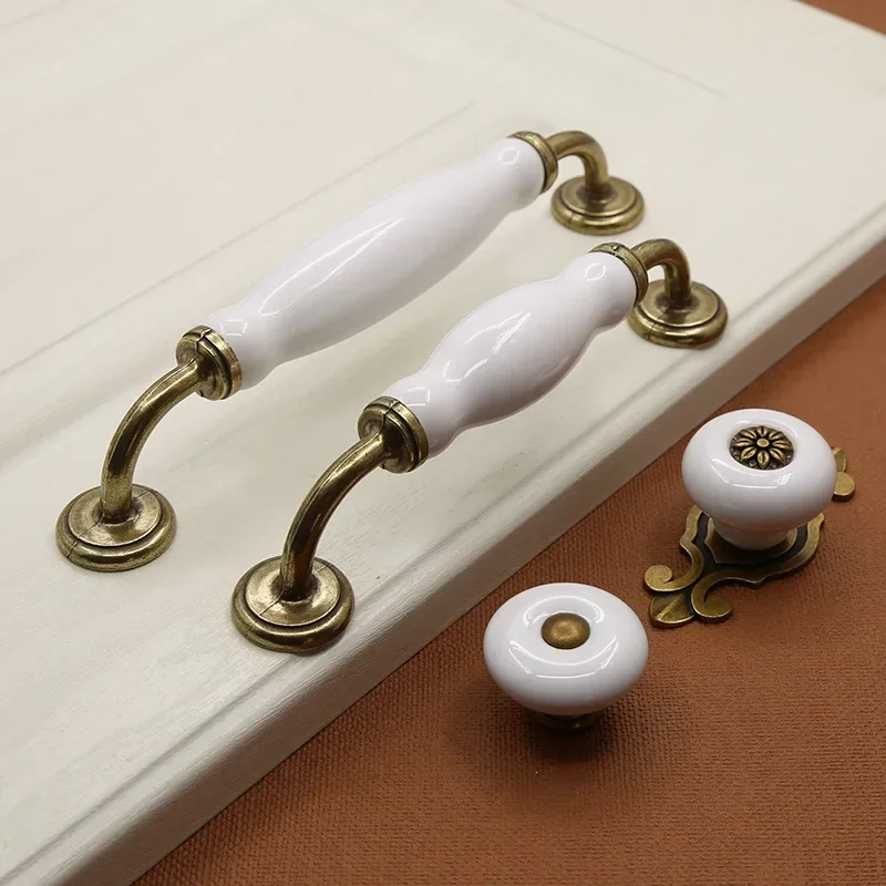 European style zinc alloy ceramic handle modern minimalist black white cabinet drawer knobs wardrobe door furniture handles