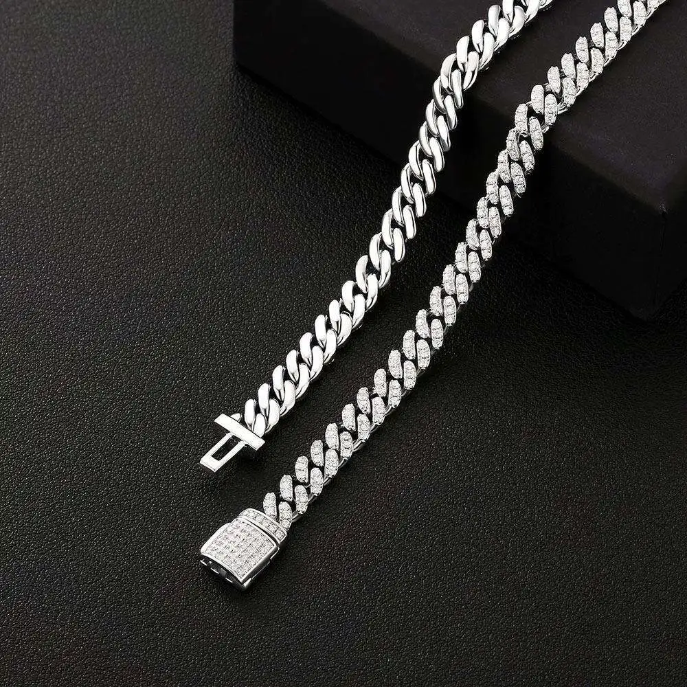 Luxury Hip Hop Jewelry 6mm Width d Color Moissanite S925 Silver Gold Plated Custom Clasp Moissanite Cuban Chain Necklace.