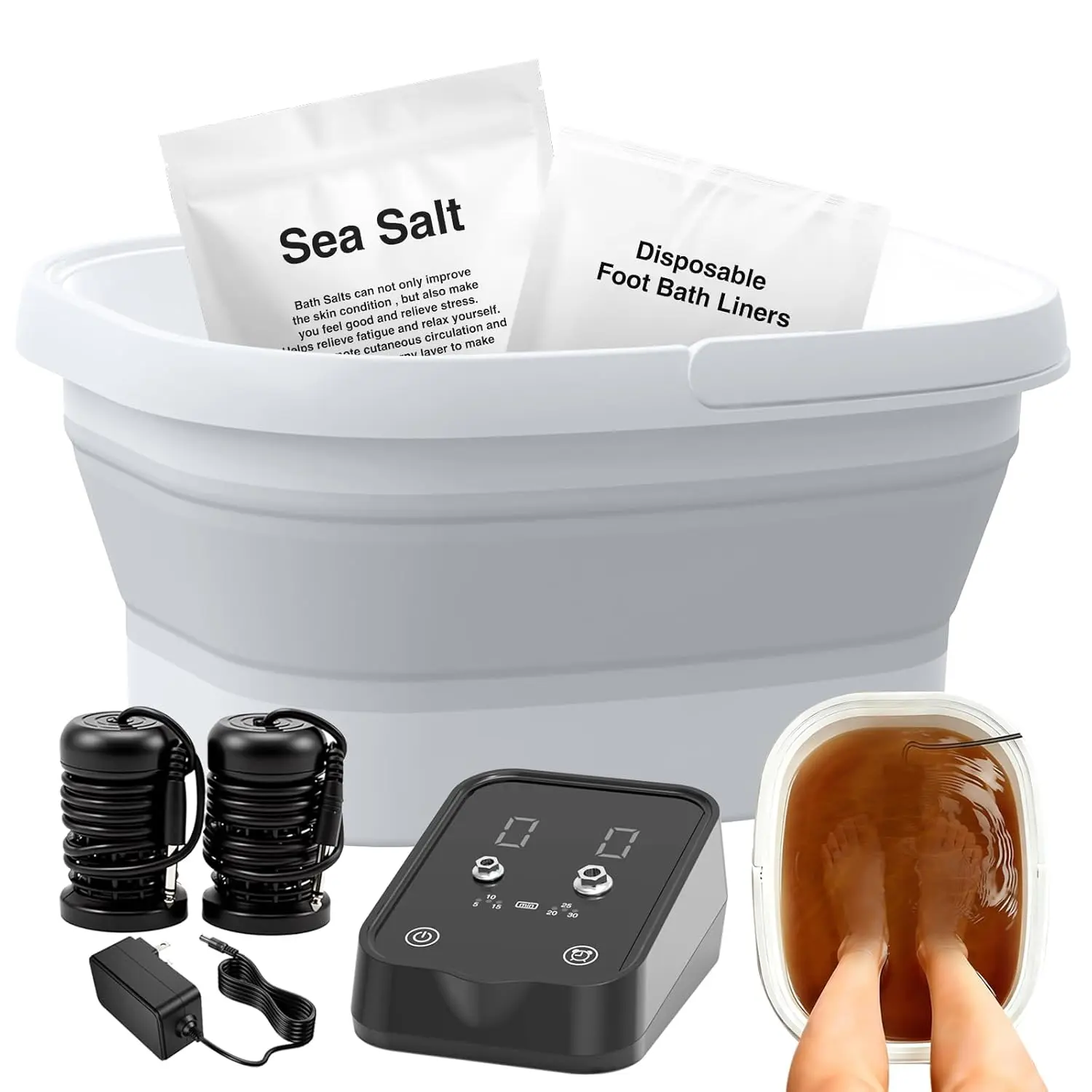 

Ionic Foot Bath Detox Machine with 2 Arrays, 80 Liners, Sea Salt, Folding Spa Bucket for Home Salon-Level Soaking