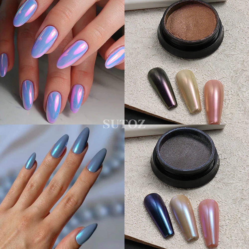 Polvo de cromo Aurora para uñas, polvo de frotamiento de sirena azul, efecto espejo camaleón para uñas, pigmento de brillo fino, Material de manicura BBX