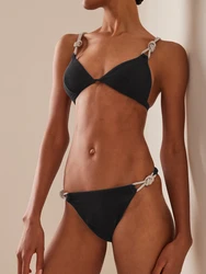 Conjunto de microbikini negro de cintura baja para mujer, traje de baño femenino a la moda, ropa de playa Sexy para vacaciones, 2023