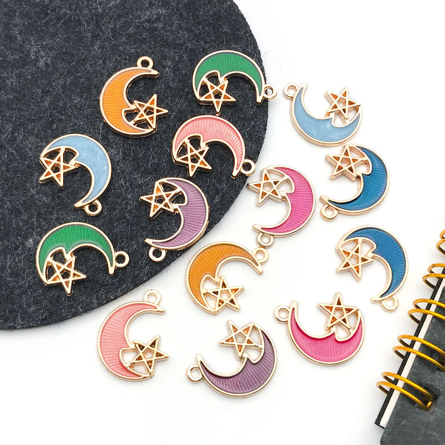 10/14pcs Enamel Moon & Star Charms - Celestial-Themed Jewelry Accessories, 7 Color Options, Handmade DIY Craft Supplies