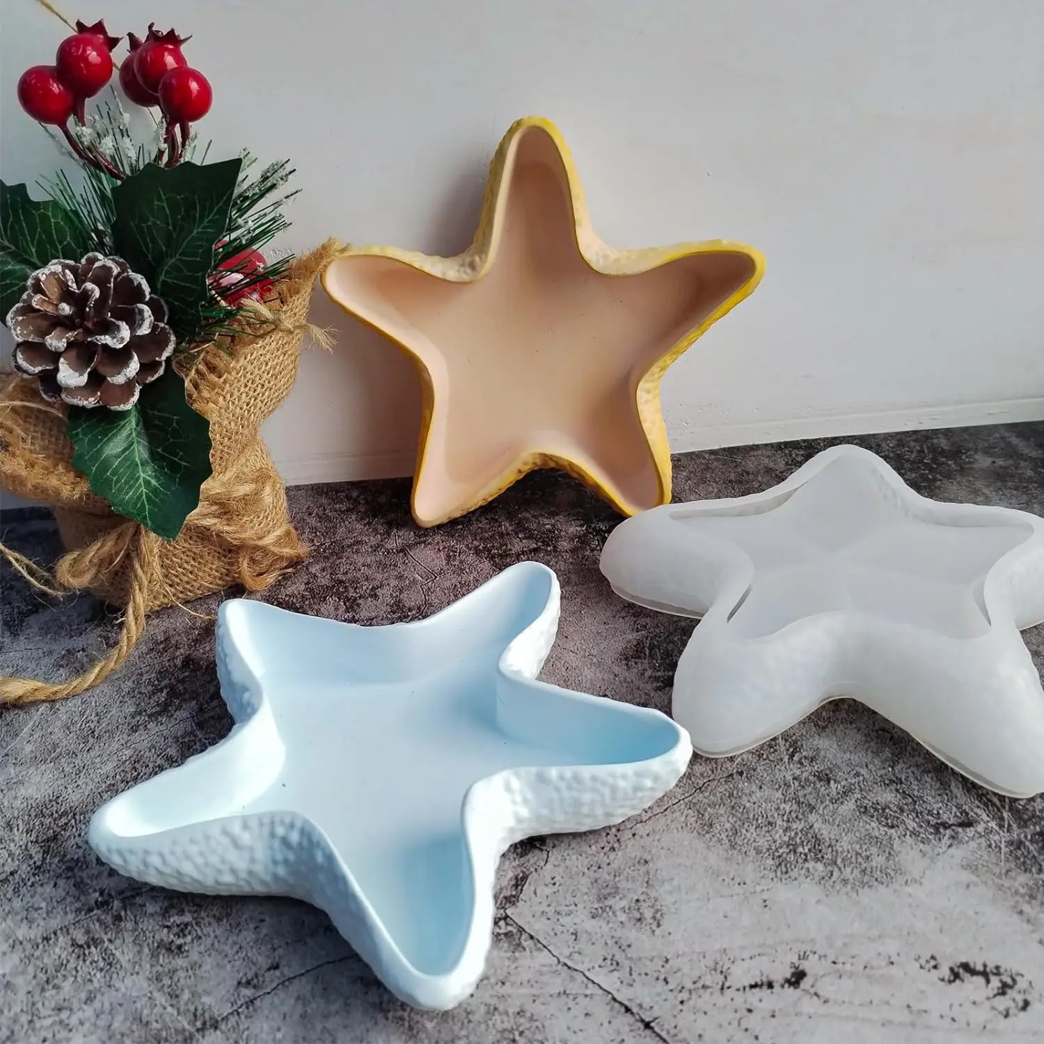 Starfish Storage Bowl Silicone Mold Concrete Jewelry Plate Mold Bowl Dish Tray Plaster Epoxy Resin Creative Art Craft Home Decor