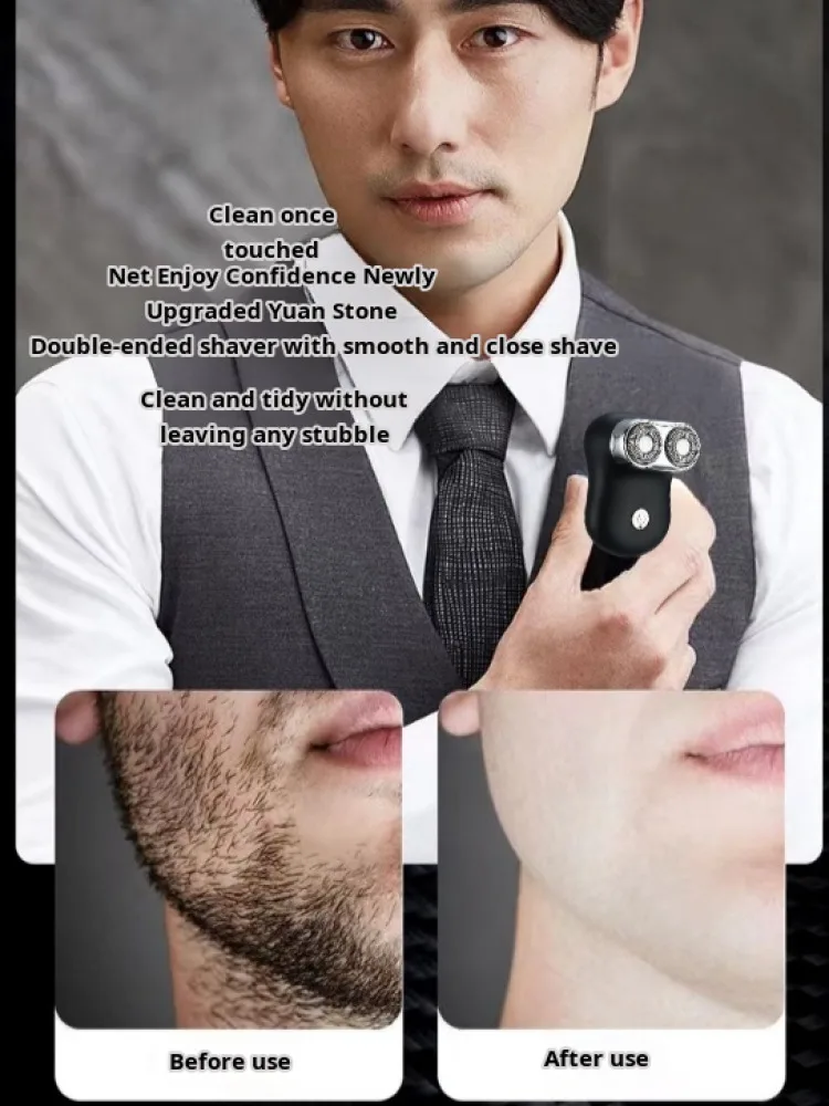 Men's Portable Wet & Dry Electric Razor, USB Charging Mini Shaver, Double-Ring Magnetic Blade Head, Compact Easy to Carry