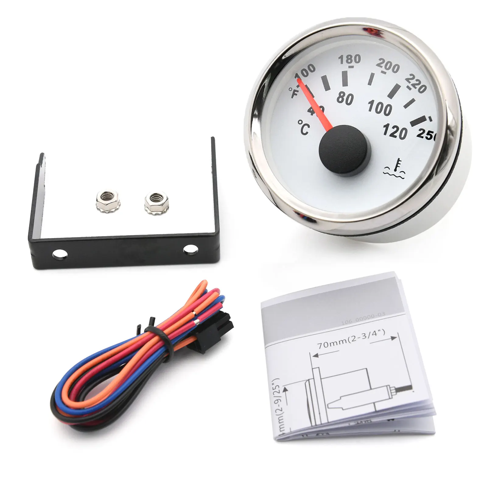 AD 40-120℃ Water Temp Gauge with Temperature Sensor 52mm Meter Vehicle Indicator Red Backlight For Car Truck Boat Motorcycles