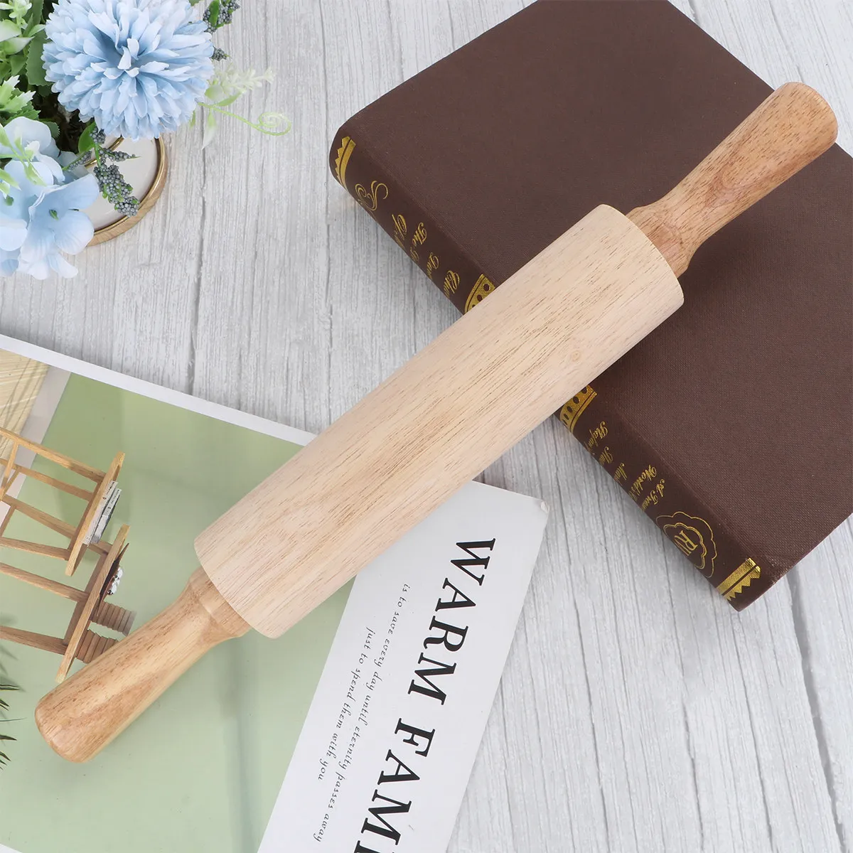 Sturdy Rubberwood Rolling Pin Professional Grade Dough Roller for Pastries Pancakes Jelly Biscuits Pizza Making Kitchen Utensil